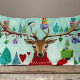 Reindeer Throw Pillow Cover/Christmas Cushions Covers/Rectangle Case/Santa Stocking Print Covers/ Christmas Case - thumbnail 3