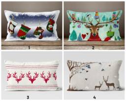 Reindeer Throw Pillow Cover/Christmas Cushions Covers/Rectangle Case/Santa Stocking Print Covers/ Christmas Case - thumbnail 1