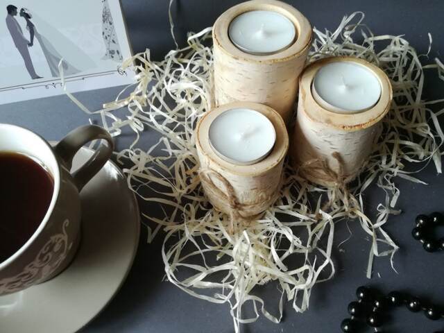 Wooden Candle Holder. Set Of 3 Pcs. Candlestick. Tree Birch Candle. Wood Tealight Tea Light Holder - image 1