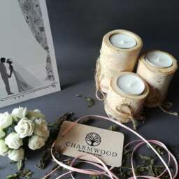 Wooden Candle Holder. Set Of 3 Pcs. Candlestick. Tree Birch Candle. Wood Tealight Tea Light Holder - thumbnail 4