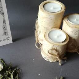 Wooden Candle Holder. Set Of 3 Pcs. Candlestick. Tree Birch Candle. Wood Tealight Tea Light Holder - thumbnail 3