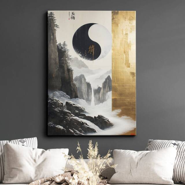 Yin & Yang Oil Painting Framed Poster Print & Canvas Wall Decor Art Bedroom Home Interior Floral Gift - image 1