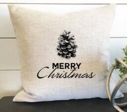 Merry Christmas Pillowcover, Pine Cone Pillow Cover, Decor, Gift, Rustic - thumbnail 1