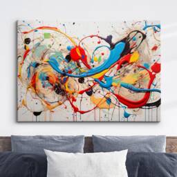 Colorful Paint Splash Abstract Oil Painting Splatter Style Wall Art, Framed Canvas Poster Print, Home Office Room Decor, Gifts - thumbnail 1