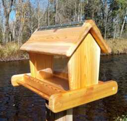 Large Post Mount Bird Feeder Cedar Wood Tbnup #1 - thumbnail 1