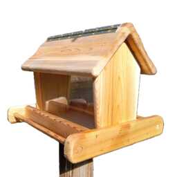 Large Post Mount Bird Feeder Cedar Wood Tbnup #1 - thumbnail 2