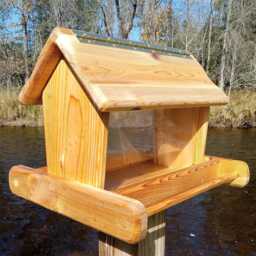 Large Post Mount Bird Feeder Cedar Wood Tbnup #1 - thumbnail 4