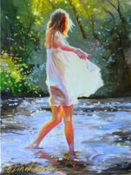 Woman in White Dress Art Print Impressionist Painting By Cecilia Rosslee - thumbnail 1