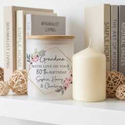 Personalised Frosted Glass Candle Jar With Wooden Lid, Any Age Birthday, 60Th 70Th 80Th 90Th, Cherry Blossom, Relation Nana Nanny Mum - thumbnail 3