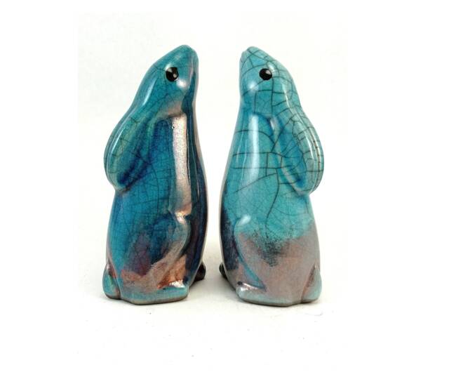 Small Moon Gazing Hare - Ceramic Raku Fired Animal Sculpture Pottery - image 1