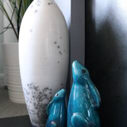 Small Moon Gazing Hare - Ceramic Raku Fired Animal Sculpture Pottery - thumbnail 4