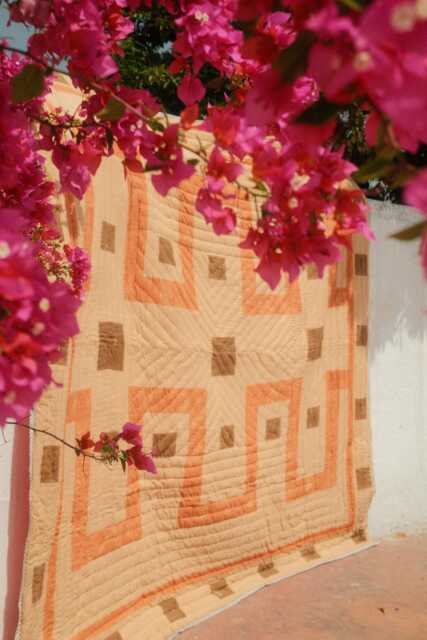 King Size Kantha Quilt, Hand Block Printed Cotton Comforter, Geometric Jaipur Bedding - image 1
