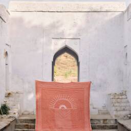 King Size Kantha Quilt, Hand Block Printed Cotton Comforter, Geometric Jaipur Bedding - thumbnail 4