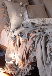 "Ruffled Linen Duvet Cover With Ties, "