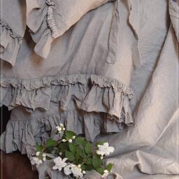 "Ruffled Linen Duvet Cover With Ties, " - thumbnail 2