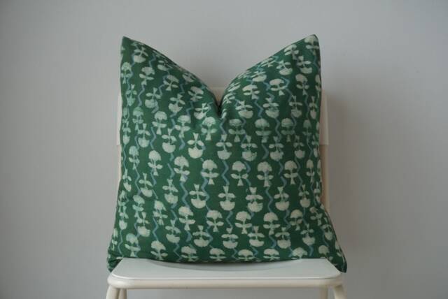 Block Print Pillow Cover Floral Batik, Boho Farmhouse Decor - 20x20 - image 1