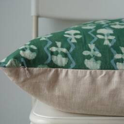 Block Print Pillow Cover Floral Batik, Boho Farmhouse Decor - 20x20 - thumbnail 3