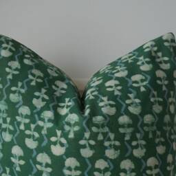 Block Print Pillow Cover Floral Batik, Boho Farmhouse Decor - 20x20 - thumbnail 2