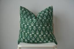 Block Print Pillow Cover Floral Batik, Boho Farmhouse Decor - 20x20 - thumbnail 1