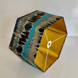 New Luxury Premium Quality Hexagon Abstract Design Lamp Shade Pendant Light Teal Blue With Brushed Gold Lining - thumbnail 3