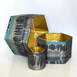 New Luxury Premium Quality Hexagon Abstract Design Lamp Shade Pendant Light Teal Blue With Brushed Gold Lining - thumbnail 2