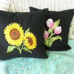 Embroidered Sunflower Pillow Cover Black Canvas Farmhouse Decor - thumbnail 2