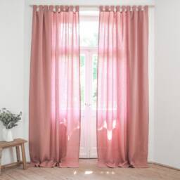 Dusty Pink Linen Curtain Panel, Tab Top Drapes, Medium 160 G/M2 - thumbnail 2
