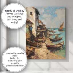 Traditional Coastal Fishing Village Wooden Boats Harbour Canvas Wall Art Print Decor Picture Ready To Hang - thumbnail 3