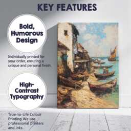 Traditional Coastal Fishing Village Wooden Boats Harbour Canvas Wall Art Print Decor Picture Ready To Hang - thumbnail 2