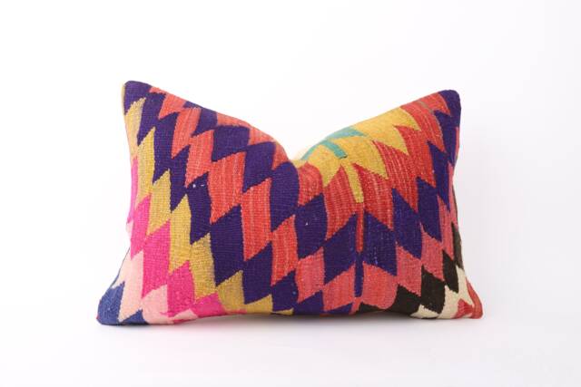 Handwoven Turkish Kilim Pillow Cover Vintage Boho Throw Cushion - 16x24 Inches - image 1