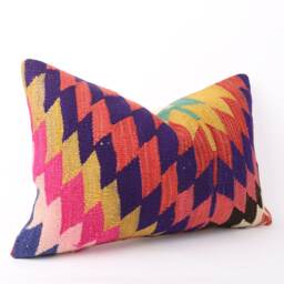 Handwoven Turkish Kilim Pillow Cover Vintage Boho Throw Cushion - 16x24 Inches - thumbnail 3