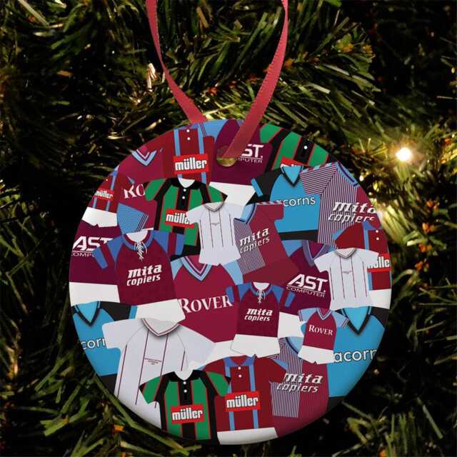 Aston Villa Kit Mash Retro Shirt Christmas Tree Decoration Bauble Flat Ceramic Great Gift Football Gifts Printed in The UK