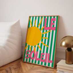 Le Soleil Print, Unframed Art, Summer Aesthetic Gallery Wall, Bauhaus, French Typography, Trendy Teen Decor, Maximalist Quote, Bar Cart Sun - thumbnail 3
