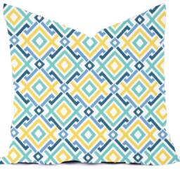 Outdoor Pillows Or Indoor Custom Cover Sizes Include 16x16, 18x18 - Shades Of Blue Aqua Royal Yellow Daffodil Modern Geometric Tribal Floral - thumbnail 3