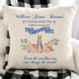 Personalised Christening Cushion With Name & Church/Pink Or Blue Baptism Decoration Baby Girl Boy Gifts Keepsake Naming Ceremony