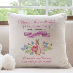 Personalised Christening Cushion With Name & Church/Pink Or Blue Baptism Decoration Baby Girl Boy Gifts Keepsake Naming Ceremony - thumbnail 2