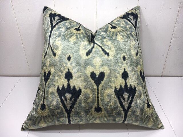 Silk Ikat Pillow Cover 24x24, Handwoven Accent Cushion - image 1