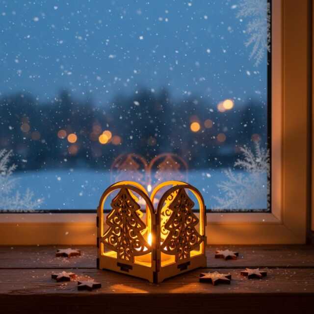 Rustic Wooden Christmas Tree Candle Holder Holiday Tealight Lantern - image 1