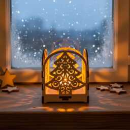 Rustic Wooden Christmas Tree Candle Holder Holiday Tealight Lantern - thumbnail 2
