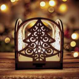 Rustic Wooden Christmas Tree Candle Holder Holiday Tealight Lantern - thumbnail 3