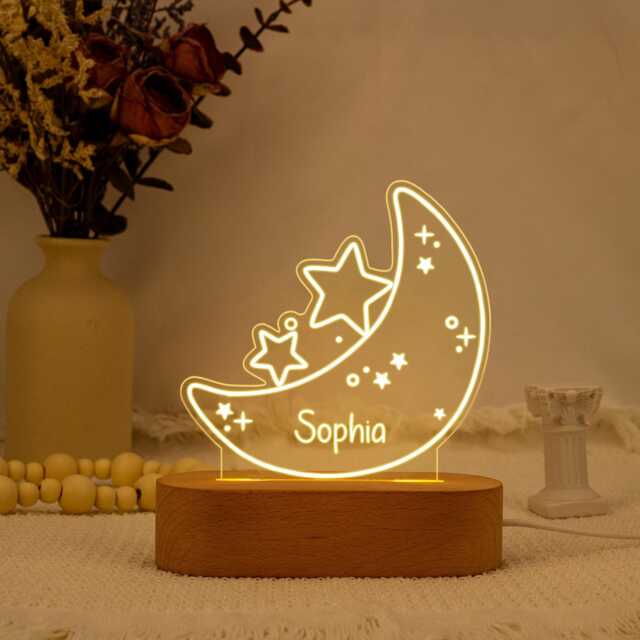 Personalized Moon & Star Night Light, Baby Nursery Decor, Kids Birthday Gift - image 1