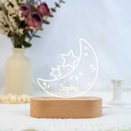 Personalized Moon & Star Night Light, Baby Nursery Decor, Kids Birthday Gift - thumbnail 2