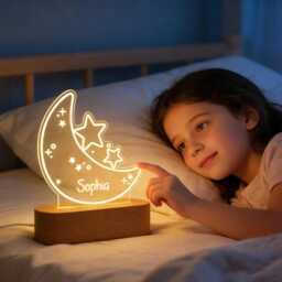Personalized Moon & Star Night Light, Baby Nursery Decor, Kids Birthday Gift - thumbnail 3