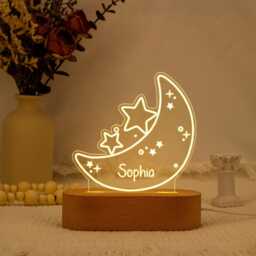 Personalized Moon & Star Night Light, Baby Nursery Decor, Kids Birthday Gift - thumbnail 1