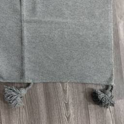 Handmade Moroccan Pom Cotton Blanket, Gray Berber Throw - thumbnail 3