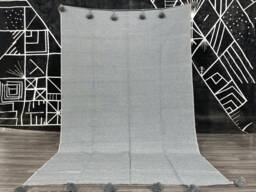 Handmade Moroccan Pom Cotton Blanket, Gray Berber Throw - thumbnail 1