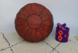 Moroccan Leather Pouf, Sttuning Moroccan Pouf, Moroccan Ottoman Pouf Foostool Poufmoroccan Leatherpouf - thumbnail 1