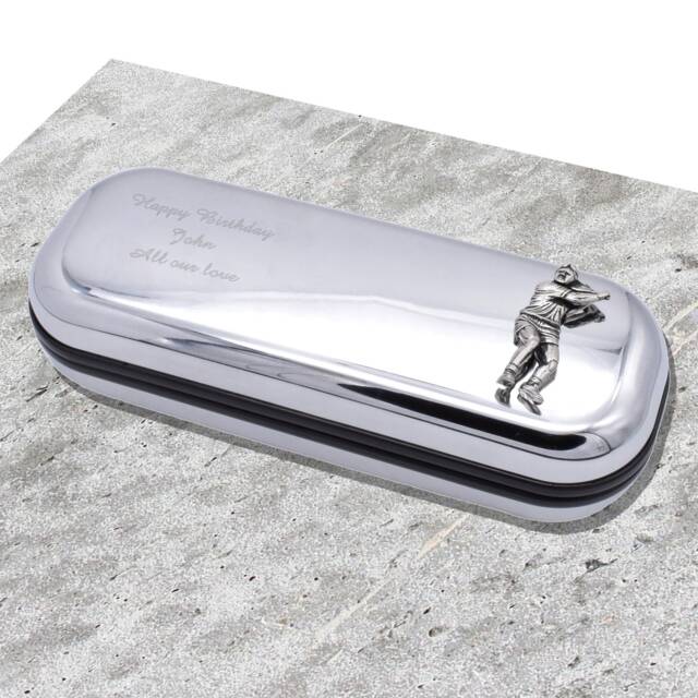 Tennis Player Design Personalised Engraved Chromed Pen Case Box - image 1