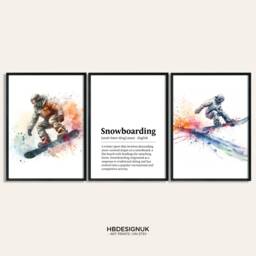 Snowboarding Print Set - Of 3 Snowboard Posters - Watercolour Art Prints Decoration Gift For Snowboarder Winter Sports - thumbnail 1