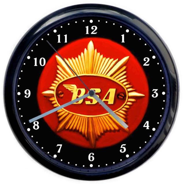 Bsa Badge Motorcycle Black Wall Clock